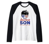 All American Son 4th of July Sunglasses USA Flag Camiseta Manga Raglan