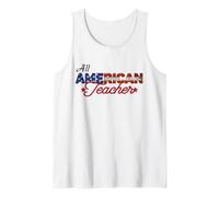 All American Teacher 4 de Julio Messy Bun Us Flag Camiseta sin Mangas