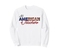 All American Teacher 4 de Julio Messy Bun Us Flag Sudadera