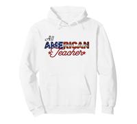 All American Teacher 4 de Julio Messy Bun Us Flag Sudadera con Capucha