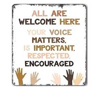 All Are Welcome Here Stronger Together Equality Metal Sign 6x8 Inch | tin plaque with pre drilled holes easy