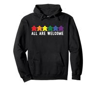 All Are Welcome Rainbow Meeples Juegos de Mesa LGBTQ Sudadera con Capucha