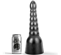 All Black Dildo 34 Cm - Diseño Con Estrías Para Estimulación Extra