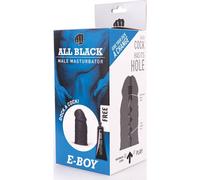 Masturbador Real Skin Touch "E-Boy", negro, material supersuave, interior estructurado para una sensación realista.