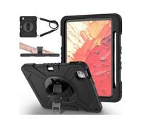 (All Black, Multicolor) X-Shaped Series for iPad Pro 11 (2024) Kickstand Case Hand Strap Tablet Cover with Shoulder Strap -