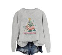 All Booked For Christmas Women's Everyday Crewneck Sweatshirt - Soft Graphic Print Pullover for Casual Comfort and Style