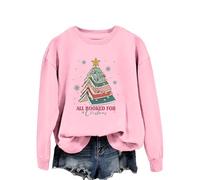 All Booked For Christmas Women's Everyday Crewneck Sweatshirt - Soft Graphic Print Pullover for Casual Comfort and Style