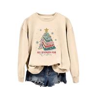 All Booked For Christmas Women's Everyday Crewneck Sweatshirt - Soft Graphic Print Pullover for Casual Comfort and Style