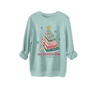 All Booked For Christmas Women's Graphic Print Sweatshirt, Long Sleeve Comfort Fit Pullover, Cotton Blend Crewneck Top for Daily Use and Holiday Gifting