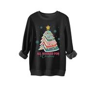 All Booked For Christmas Women's Graphic Print Sweatshirt, Long Sleeve Comfort Fit Pullover, Cotton Blend Crewneck Top for Daily Use and Holiday Gifting