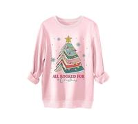 All Booked For Christmas Women's Graphic Print Sweatshirt, Long Sleeve Comfort Fit Pullover, Cotton Blend Crewneck Top for Daily Use and Holiday Gifting