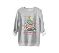 All Booked For Christmas Women's Graphic Print Sweatshirt, Long Sleeve Comfort Fit Pullover, Cotton Blend Crewneck Top for Daily Use and Holiday Gifting