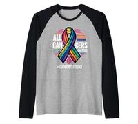 All Cancers Matter Colorful Ribbon Cancer Support Squad Camiseta Manga Raglan