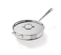 All-Clad Sartén de acero inoxidable 4406 de 3 capas de acero inoxidable con tapa de utensilios de cocina, 6 cuartos de galón, color plateado