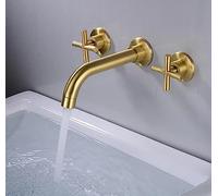 All-Copper Conjoined Black Antique Basin Faucet Concealed Buried Wall Hot and Cold, Brushed Gold Cross Handle