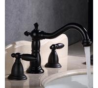 All-Copper Double-Hole Hot and Cold Water Faucet Basin Double-Handle Split Three-Hole Hand Washing Basin Three-Piece Set, countertop Basin Three-Piece Set Black