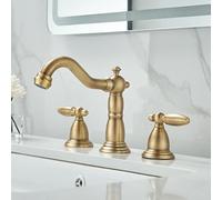 All-Copper Double-Hole Hot and Cold Water Faucet Basin Double-Handle Split Three-Hole Hand Washing Basin Three-Piece Set, countertop Basin Three-Piece Set Antique