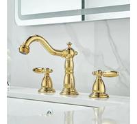 All-Copper Double-Hole Hot and Cold Water Faucet Basin Double-Handle Split Three-Hole Hand Washing Basin Three-Piece Set, countertop Basin Three-Piece Set Gold