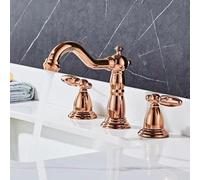 All-Copper Double-Hole Hot and Cold Water Faucet Basin Double-Handle Split Three-Hole Hand Washing Basin Three-Piece Set, countertop Basin Three-Piece Set Rose Gold