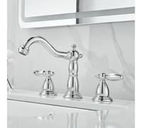All-Copper Double-Hole Hot and Cold Water Faucet Basin Double-Handle Split Three-Hole washbasin Three-Piece Set, countertop Basin Three-Piece Set Electroplating
