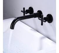 All-Copper One-Piece Black Antique Basin Faucet Concealed Buried Wall Hot and Cold, Black Cross Handle