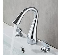 All Copper Three-Hole Basin Faucet Hot and Cold Toilet Bathroom Cabinet Creative Personality Double Handle Wash Basin Faucet, Bright Silver