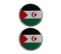 All Countries - Juego de 2 parches de bandera redonda (6 cm) bordados para planchar/coser para chaquetas, sombreros, mochilas, vaqueros, chalecos y proyectos de manualidades (Sahara Occidental)