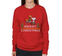 All+Every Peanuts Snoopy and Woodstock Decorating Xmas Tree Women's Sweatshirt