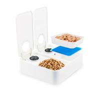 ALL FOR PAWS Comedero automático para gatos y perros de 2 comidas - Dispensador de alimentos secos y húmedos, temporizador de 48 horas, paquete de hielo incluido, apto para lavavajillas, blanco