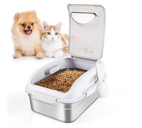 ALL FOR PAWS Contenedor de almacenamiento de alimentos para mascotas de acero inoxidable con tapa hermética y cuchara, contenedor de almacenamiento de metal inoxidable 304 para alimentos y golosinas