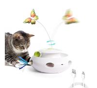 ALL FOR PAWS Juguete interactivo 3 en 1 para gatos con bolas rodantes, juguete giratorio automático de plumas al azar para gatos de interior