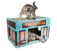 ALL FOR PAWS Rascador de gatos de cartón, casa de gatos, cama plegable para gatos con hierba gatera para interior (purring pint scratcher)