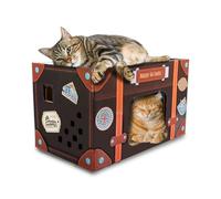 ALL FOR PAWS Rascador plegable y casa de cartón, cama rascadora grande y caja rascadora desmontable para gatos de interior (Happy Go Lucky)