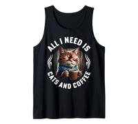 All I Need Are Cats and Coffee Divertidos Gatos con Frases de café Camiseta sin Mangas
