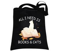 All I Need is Books & Cats - Bolsa de mano para amantes de los libros, regalos divertidos para los amantes de los gatos, Bolsa para libros y gatos, 22 cm x 1E+1 cm x 2 cm