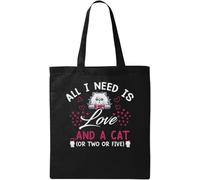 All I Need is Love and A Cat Or Two Or Five - Bolsa de algodón ecológico natural, color negro, Black, Talla única