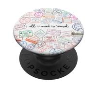 All I need is travel pasaporte mundo sellos viajes avión PopSockets PopGrip Adhesivo