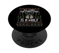 All I Want For Christmas Is A Wolf - Suéter Feo para Amantes de la Navidad PopSockets PopGrip Adhesivo
