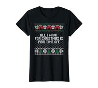 All I Want for Christmas is Paid Time Off Feo suéter de Navidad Camiseta gráfica económica, Mujer, Negro, XL