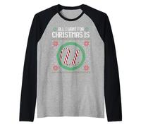 All I Want For Christmas Is U Bastón de Caramelo Divertido Feo Navidad Diversión Camiseta Manga Raglan