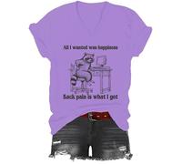All I Wanted was Happiness Back Pain is What I Got Camisa, All I Wanted was Happiness - Camiseta con cuello en V, Morado (, XXL