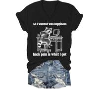 All I Wanted was Happiness Back Pain is What I Got Camisa Humor Sarcastic Life Camiseta de manga corta unisex, Negro-V, XXL