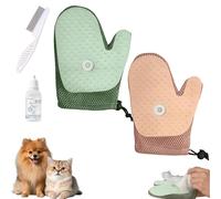 All-In-One Grooming Mist Glove for Pets, Meowvo Pet Hair Removal Glove Comb, Say Goodbye to Messy Grooming with a Soothing Mist, Reusable Quick De-Shedding Gloves for Dog & Cat and Couch (Green+pink)