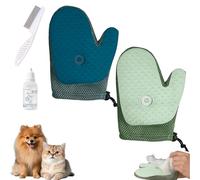 All-In-One Grooming Mist Glove for Pets, Meowvo Pet Hair Removal Glove Comb, Say Goodbye to Messy Grooming with a Soothing Mist, Reusable Quick De-Shedding Gloves for Dog & Cat and Couch (Green+blue)