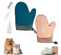 All-In-One Grooming Mist Glove for Pets, Meowvo Pet Hair Removal Glove Comb, Say Goodbye to Messy Grooming with a Soothing Mist, Reusable Quick De-Shedding Gloves for Dog & Cat and Couch (pink+blue)