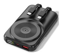 All-IN-One Power Bank 10.000 mAh Negro - Carga rápida de 22,5W, PD20W, Carga inalámbrica de 15W, Cargador Apple Watch, Cables Integrados (USB-C y Lightning), Pantalla LED, Soporte de Aluminio