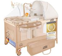 all Kids United® Cuna de Viaje para bebés - Centro para bebés Casa de Viaje Cuna con colchón, Cambiador, Juego de música y móvil (Beige)