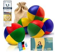all Kids United® Pelotas de Malabares en un Juego de 5 en una Bolsa de Yute; Pelotas de Malabares Blandas para Principiantes y Expertos con Libro electrónico Gratuito para Entrenamiento