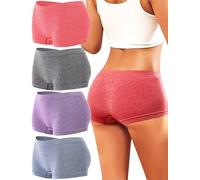 ALL OF ME Pack de 4 calzoncillos tipo bóxer para mujer, cintura alta, hipster, ropa interior para mujer, elásticos, pantalones de ciclismo bajo vestido, paquete múltiple S-XL, Negro*1 *Lila1 Fecha