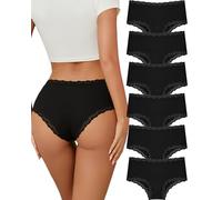 ALL OF ME Pack de 6 Bragas Mujer Algodon Stilo Brasileño con Encaje Cintura Media Transpirables Ropa Interior Mujer Cómoda Pack Múltiple M